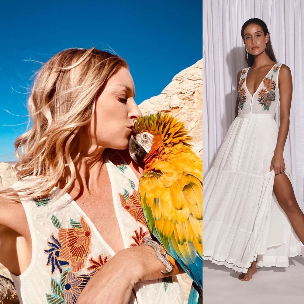 White Bohemian Floral Embroidered Gauzy Maxi Dress 🌿 - Picture 6 of 15